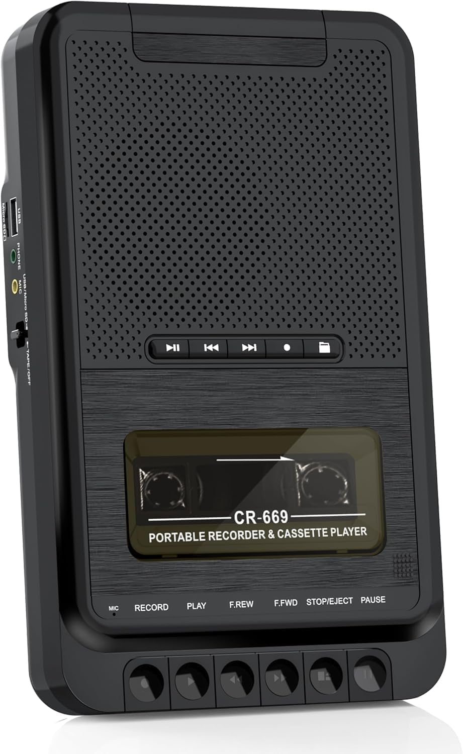Tragbarer Kassettenrekorder mit USB/SD-Kartenaufnahme (schwarz)