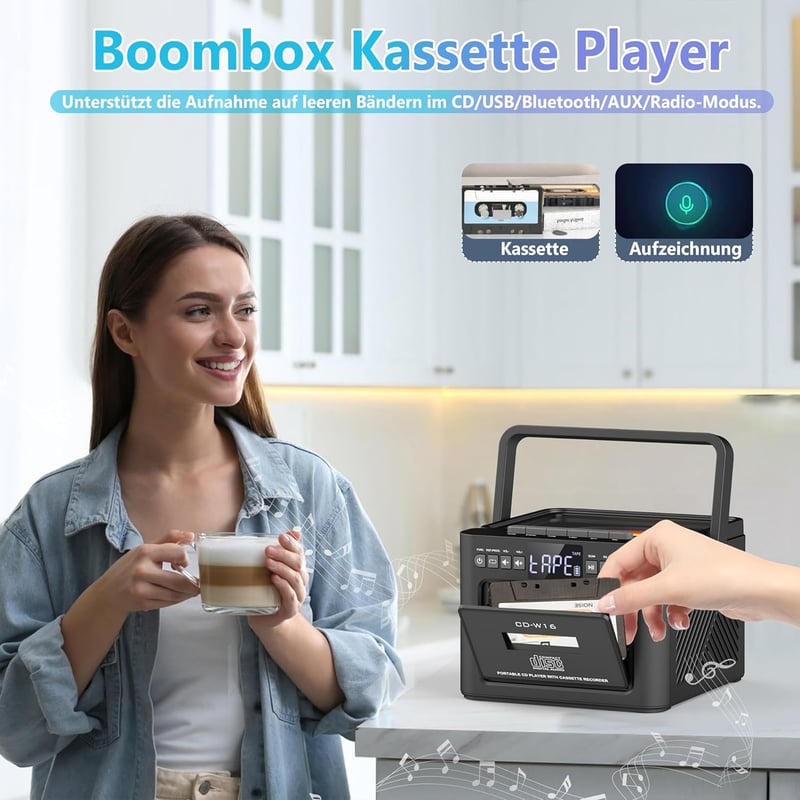 Tragbarer Greadio CD-Player mit Bluetooth, Radio und 5000mAh Akku