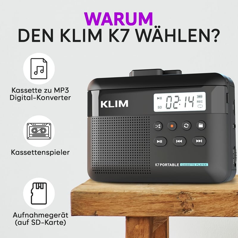 Tragbarer Kassettenrekorder mit Mikrofon und 32GB SD-Karte