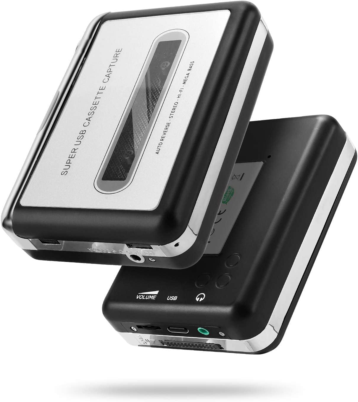 Tragbarer Kassettenspieler mit USB-Aufnahme für MP3-Konversion (Silber)
