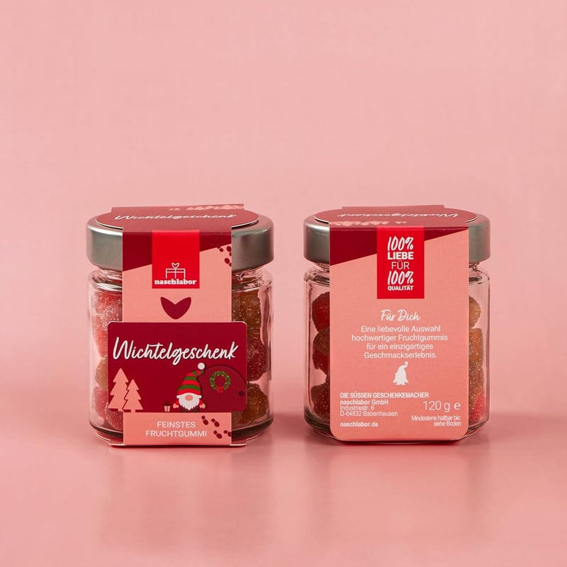 Wichtelgeschenk: Fruchtgummi im Geschenkglas 120g für Familie und Freunde