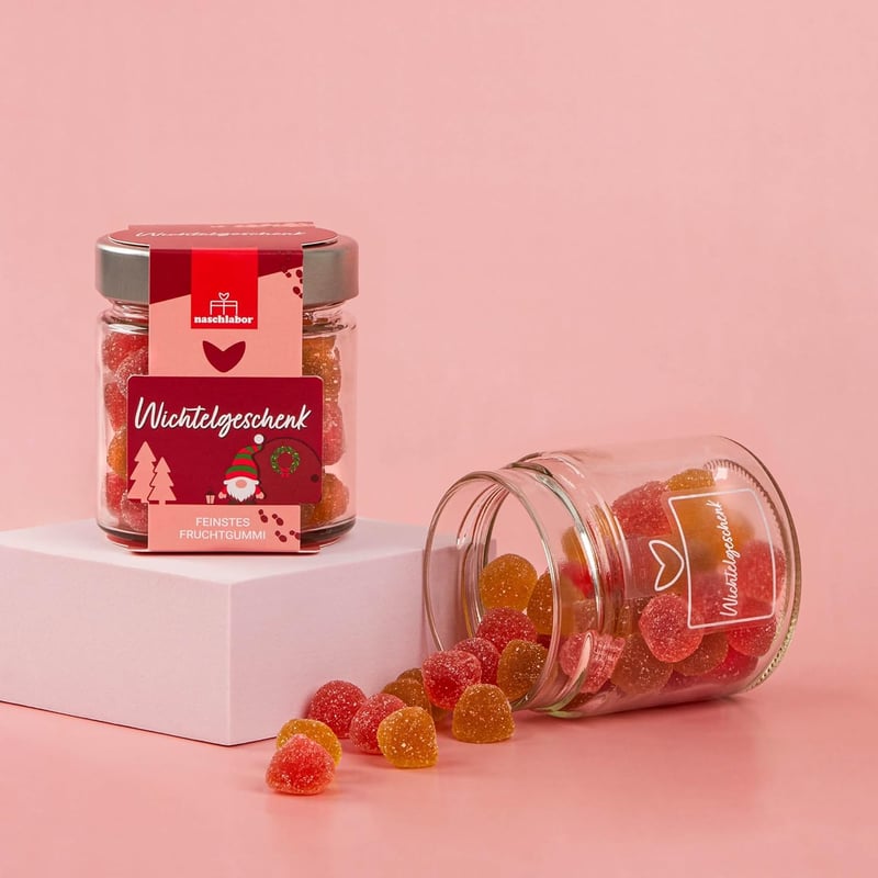 Wichtelgeschenk: Fruchtgummi im Geschenkglas 120g für Familie und Freunde
