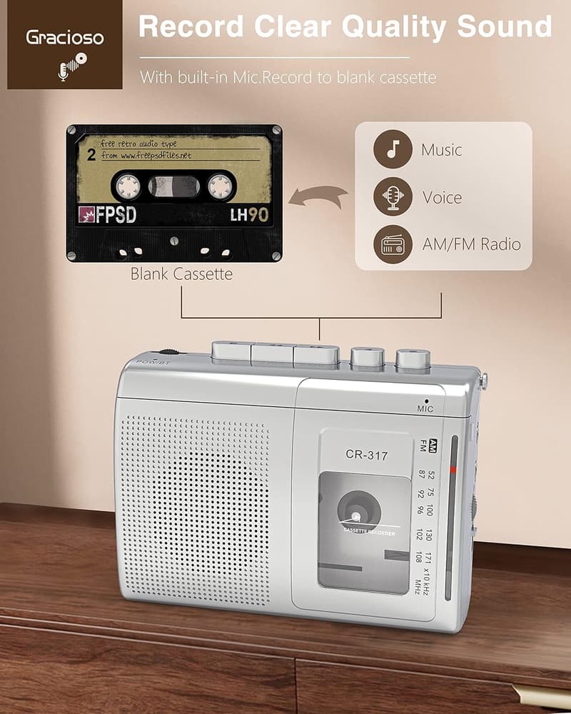 Portabler Kassettenrekorder mit Bluetooth und großem Lautsprecher