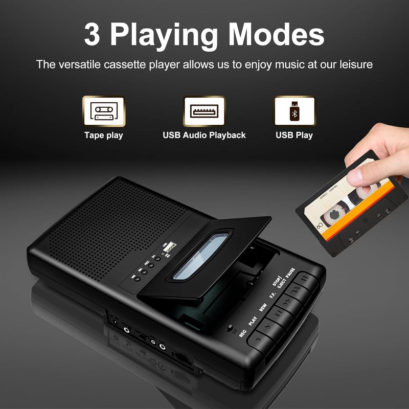 Tragbarer Kassettenrecorder mit USB-Digitalisierung und Lautsprecher
