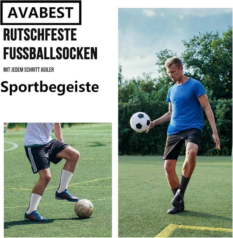 Rutschfeste Fußballsocken für Herren – 2 Paar in verschiedenen Größen