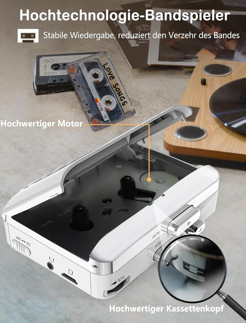 Vintage Walkman-Kassettenspieler mit 16GB SD-Karte und Aufnahmefunktion