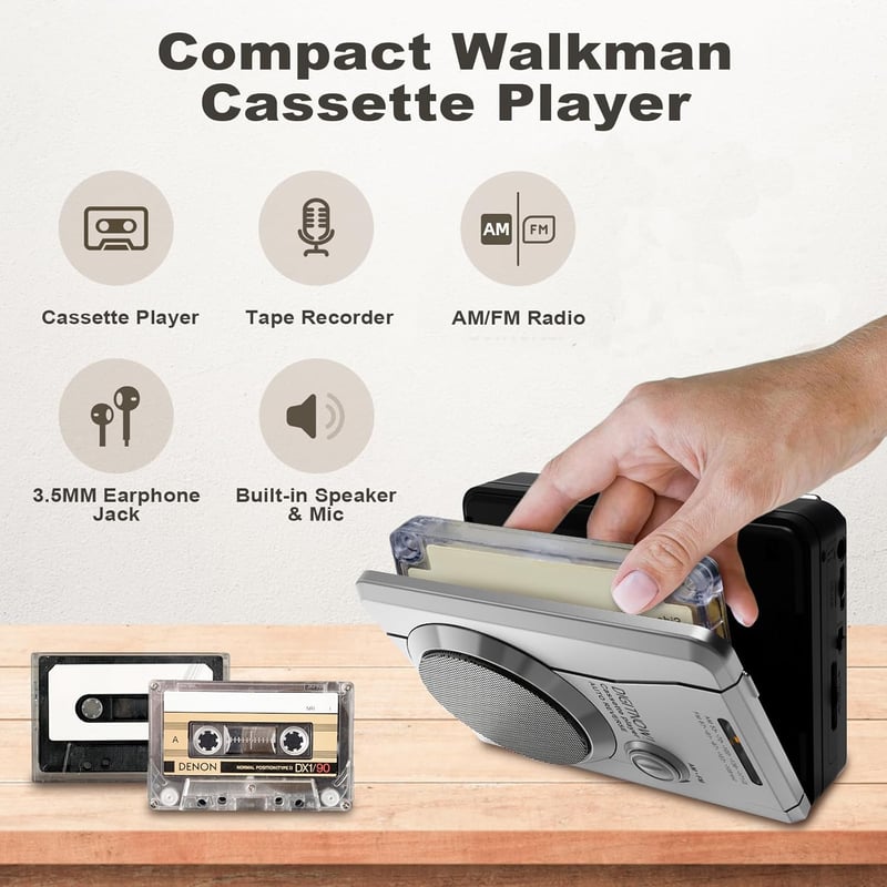 Tragbarer Retro-Kassettenplayer mit AM/FM-Radio und Lautsprecher