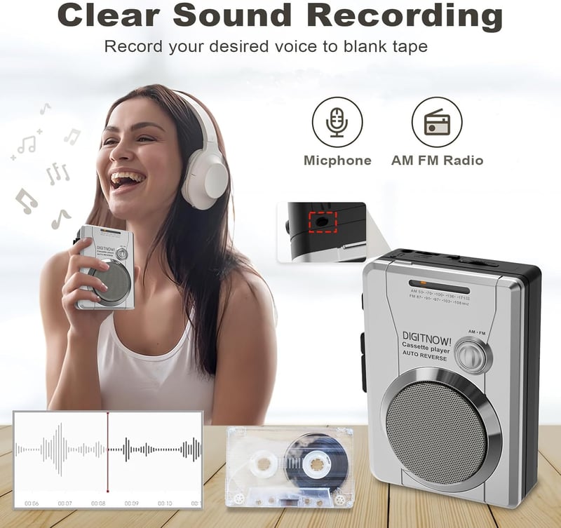 Tragbarer Retro-Kassettenplayer mit AM/FM-Radio und Lautsprecher