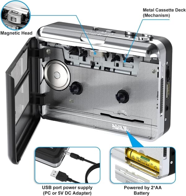 Portabler Kassettenspieler mit USB-zu-MP3 Konverter, OTG-Funktion