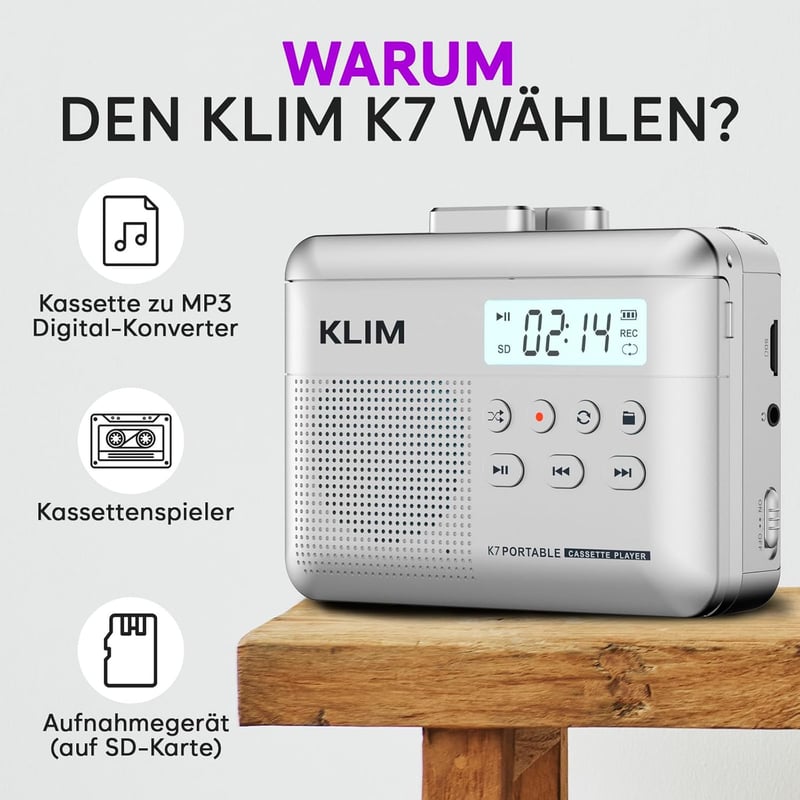 Tragbarer Kassettenrekorder mit 16GB SD-Karte und Mikrofon
