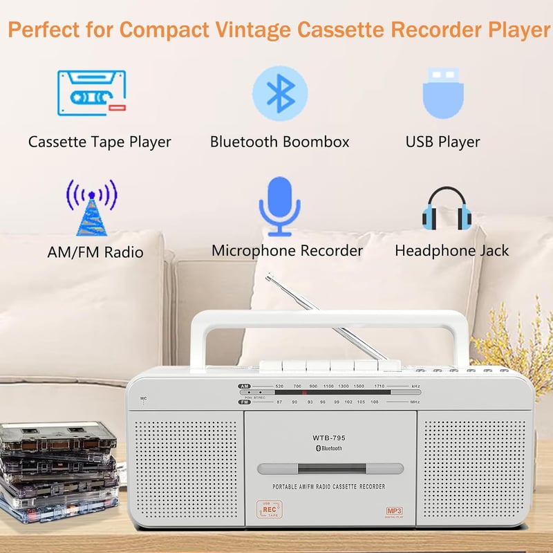 Retro Kassettenspieler mit USB/Bluetooth, Kassetten-zu-MP3-Konverter