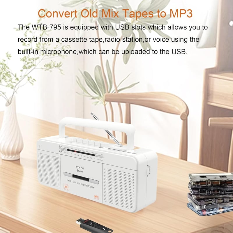 Retro Kassettenspieler mit USB/Bluetooth, Kassetten-zu-MP3-Konverter