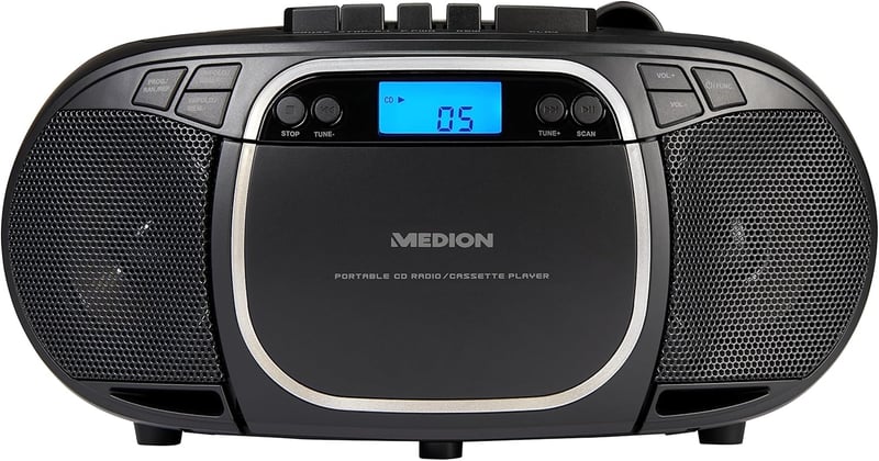 MEDION E66476 Tragbare Boombox mit CD-Player und AUX - Schwarz
