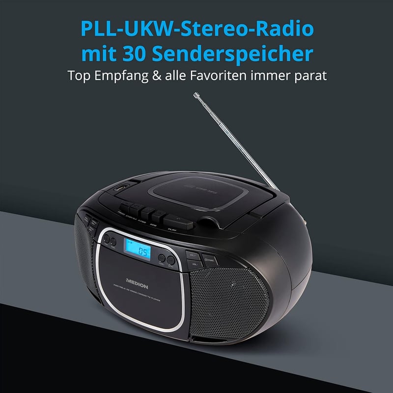 MEDION E66476 Tragbare Boombox mit CD-Player und AUX - Schwarz
