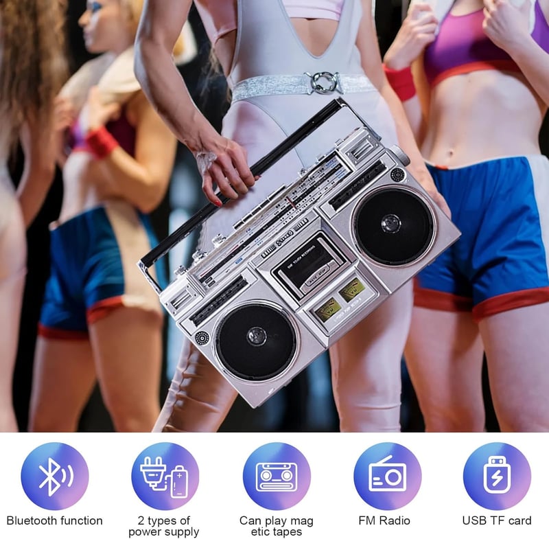 Vintage Boombox mit USB-Aufnahme, CD & Kassettenspieler für Partys