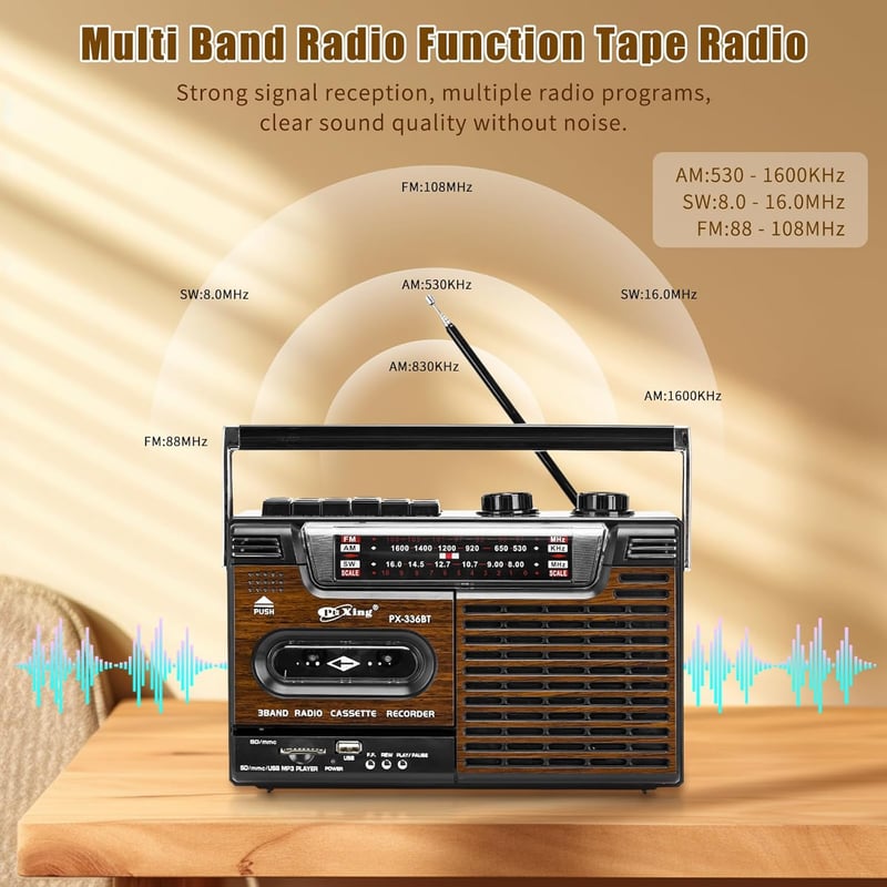 Tragbarer Retro-Kassettenspieler mit AM/FM-Radio und HiFi-Sound