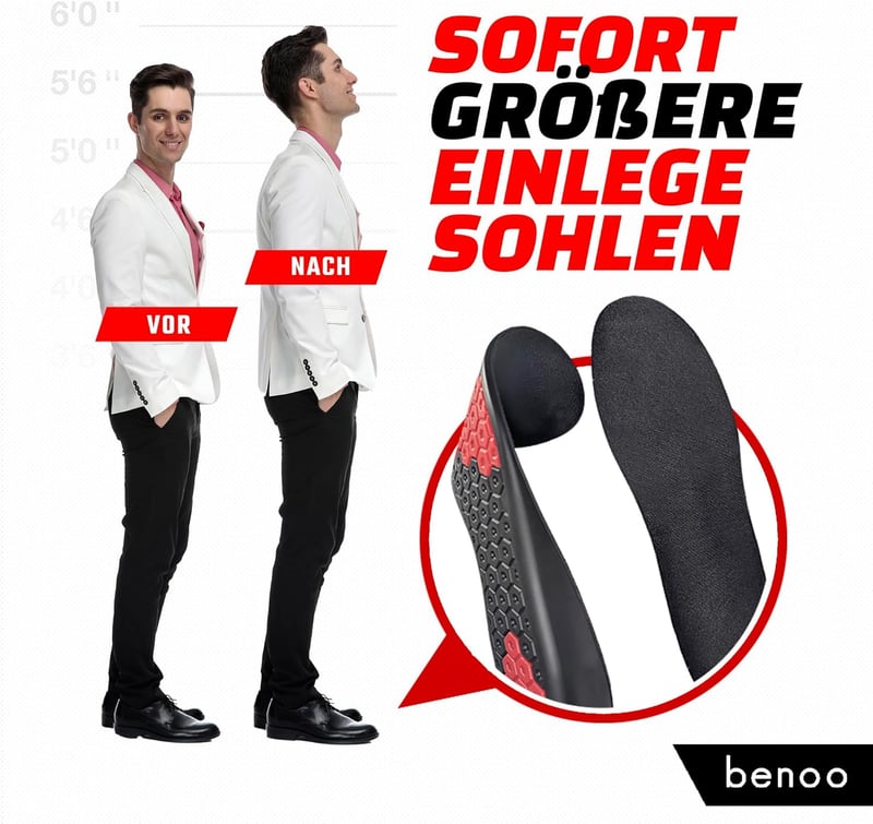 Bequeme Einlegesohlen zur Körpergrößenerhöhung für Herren (2,5 cm)