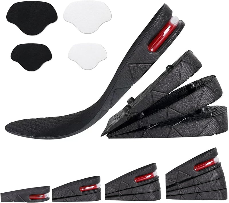 Abnehmbare 4-Schicht Einlegesohlen für Herren und Damen, schwarz, 3-9CM erhöhte Höhe