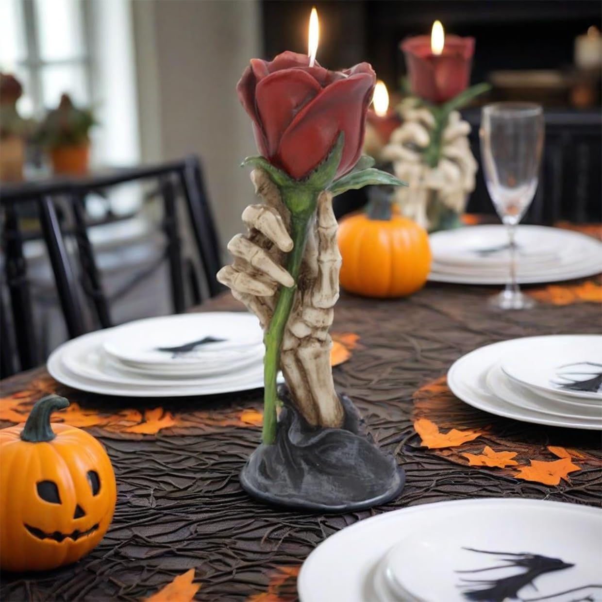 Halloween Kerzenhalter aus Kunstharz – Gruseliges Fingerrosen-Dekor