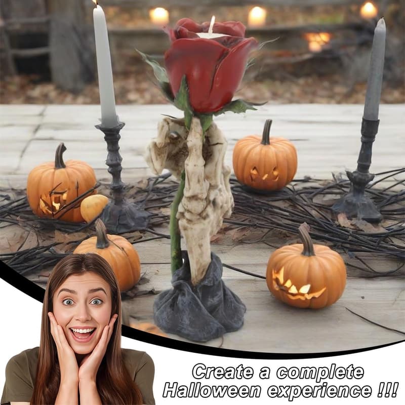 Halloween Kerzenhalter aus Kunstharz – Gruseliges Fingerrosen-Dekor