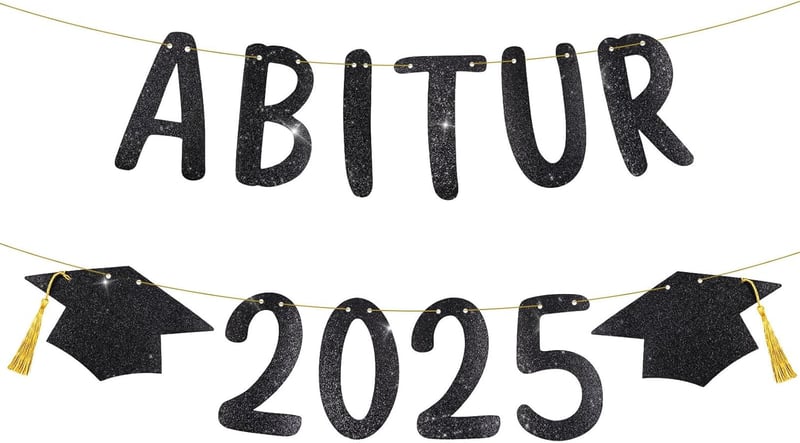 Abitur 2025 Girlande mit schwarzem Glitzer und Absolventenhut