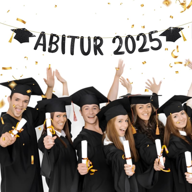 Abitur 2025 Girlande mit schwarzem Glitzer und Absolventenhut