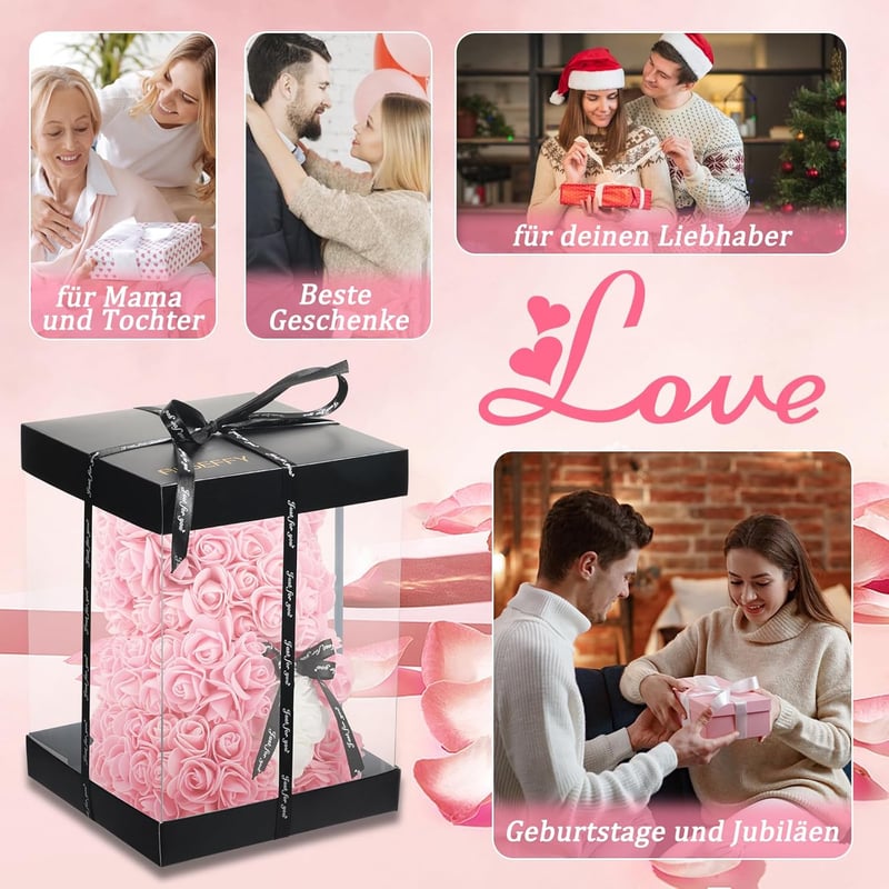 Muttertagsgeschenk: Rosenbär (10in, Pink) in Geschenkbox für Frauen
