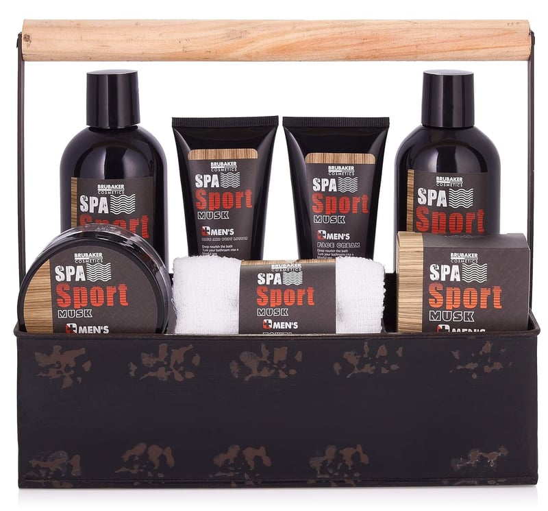 Männer Spa Pflegeset 8-teilig mit Duschgel, Gesichtscreme, Lotion und Waschlappen