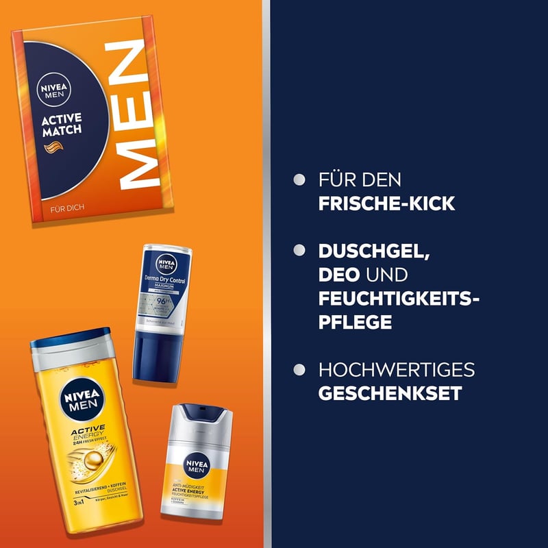 NIVEA MEN Active Match Geschenkset für müde Haut mit Duschgel und Deo