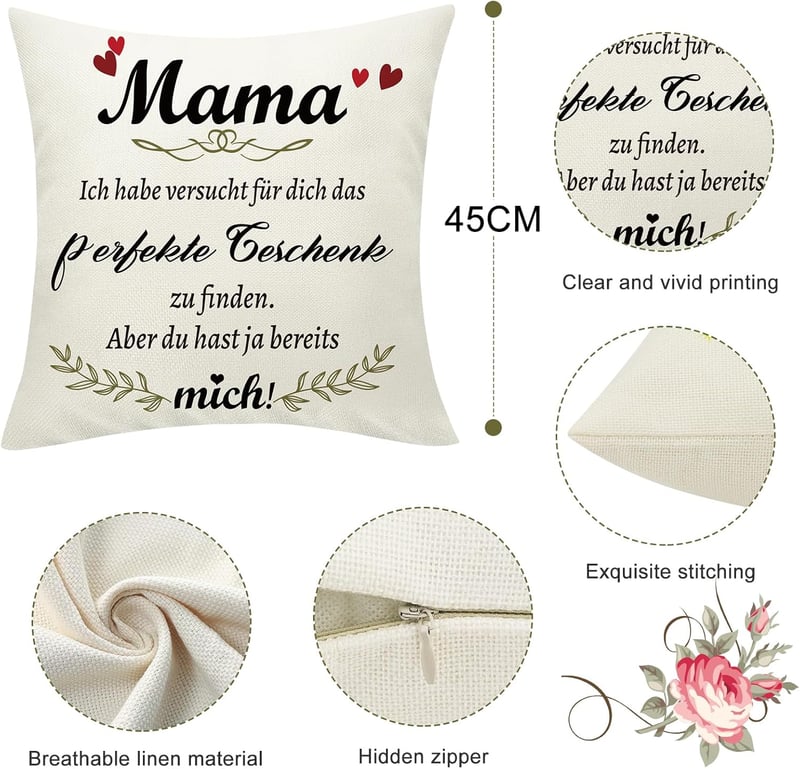 Muttertagsgeschenk: Kissenbezug 45x45 cm mit Taschen für Mama