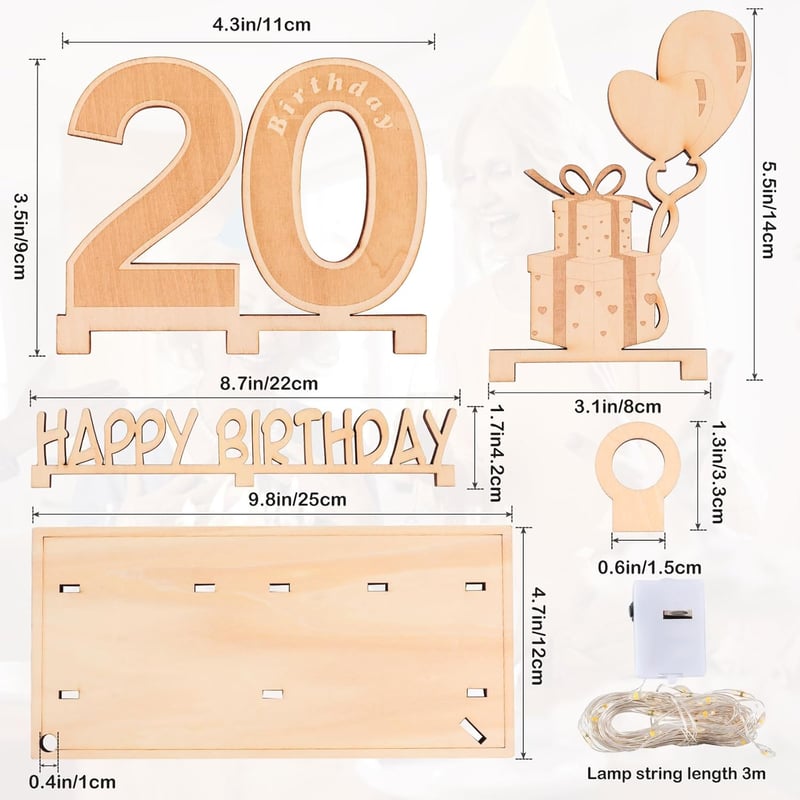 20. Geburtstag Dekoration für Männer und Frauen mit LED-Lichterkette, Fliege und Geschenkpapier