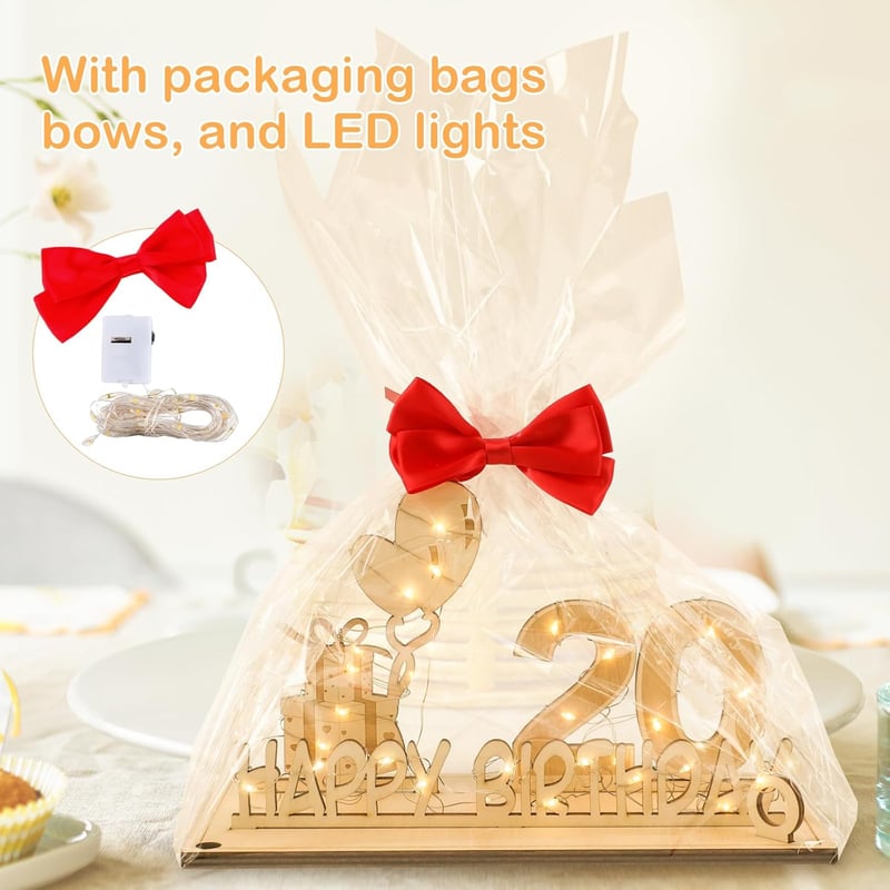20. Geburtstag Dekoration für Männer und Frauen mit LED-Lichterkette, Fliege und Geschenkpapier