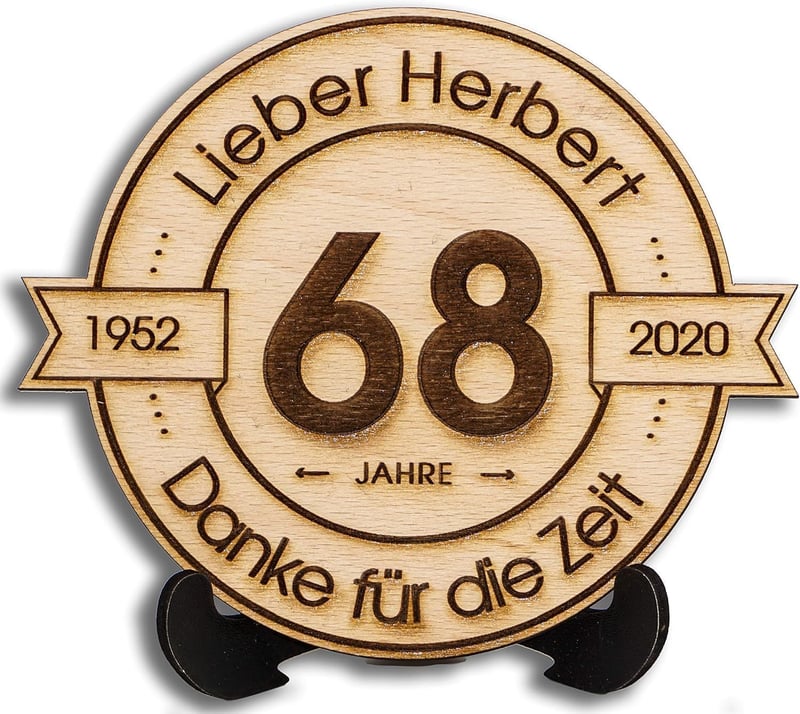 Gravierte Holzscheibe 20cm - Personalisiertes Jubiläumsgeschenk