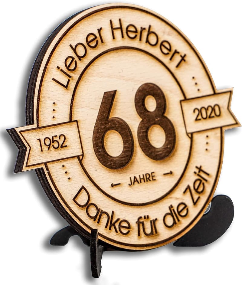 Gravierte Holzscheibe 20cm - Personalisiertes Jubiläumsgeschenk