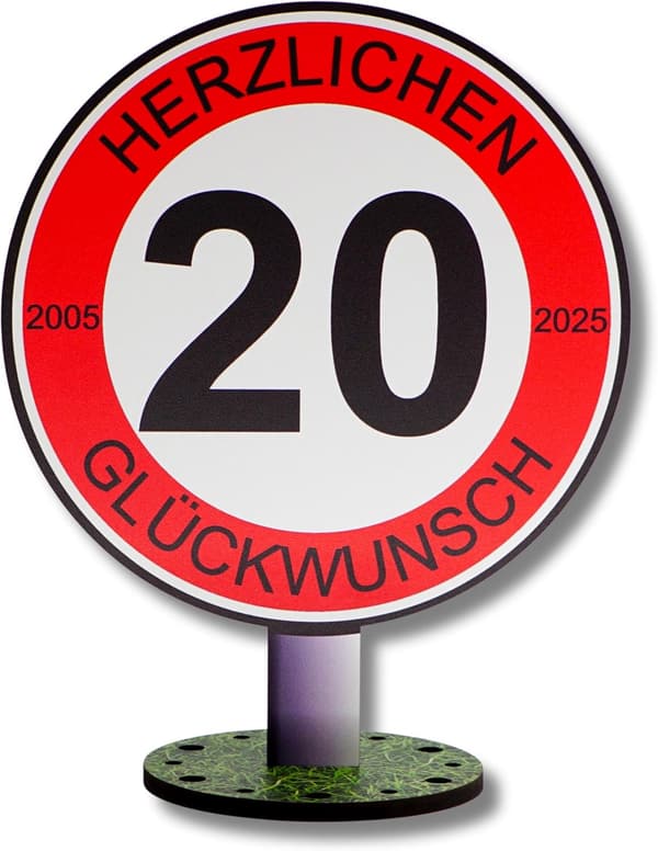 Verkehrsschild Geburtstag - 20 Jahre - Holz 20cm