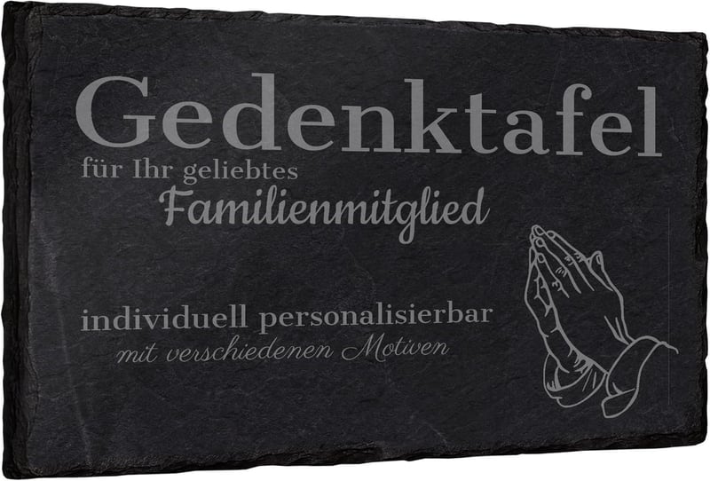 Schiefer-Gedenktafel mit Gravur 30 x 20 cm für Kondolenzfeiern