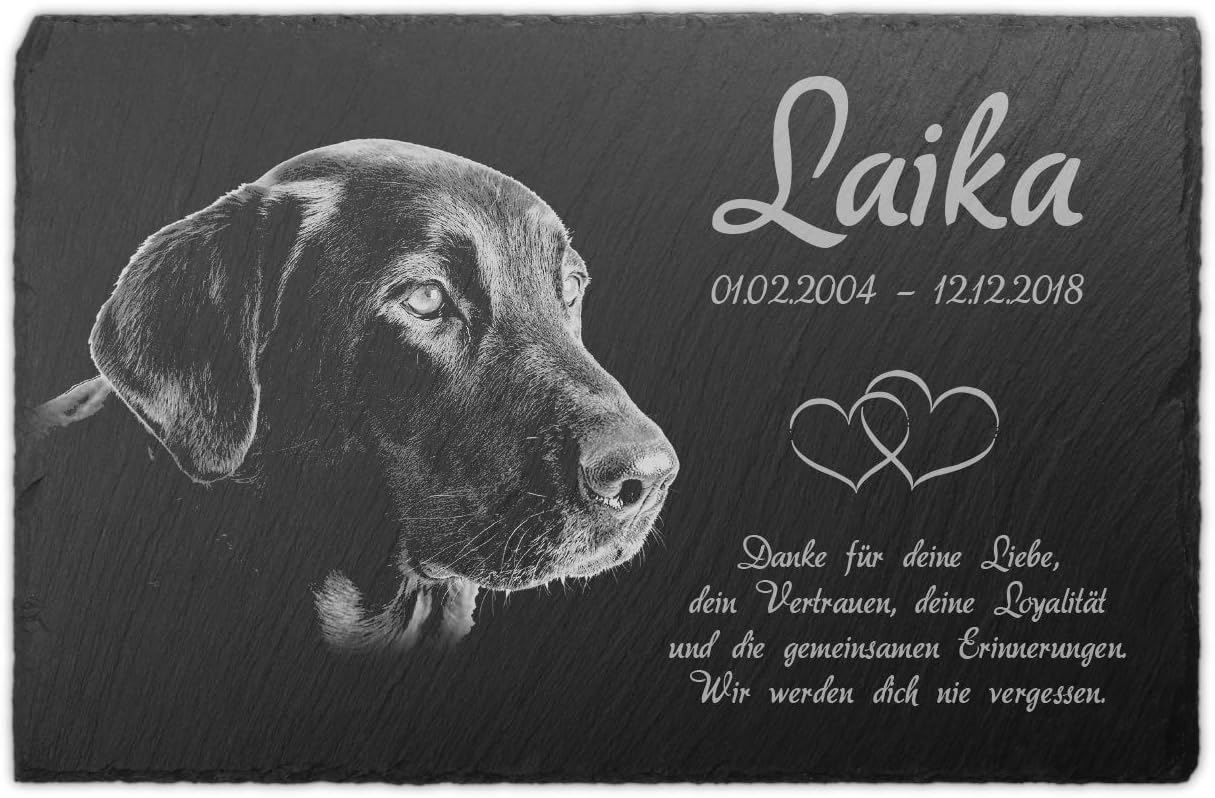 Personalisierte Gedenktafel aus Schiefer für Tiergrab, 30x20 cm