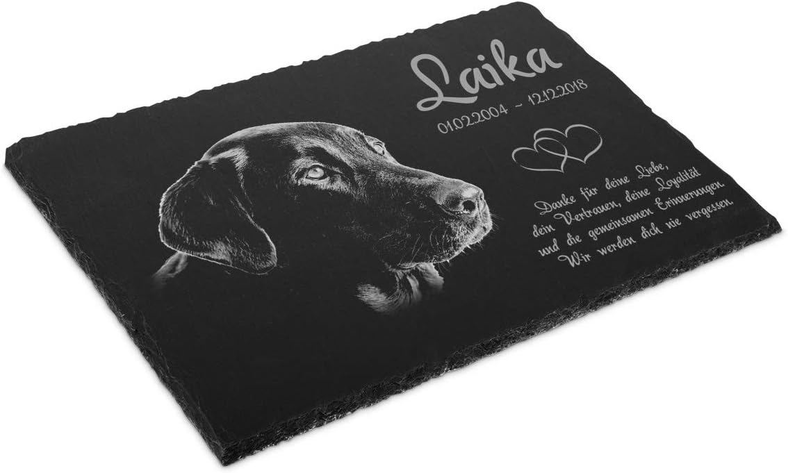 Personalisierte Gedenktafel aus Schiefer für Tiergrab, 30x20 cm