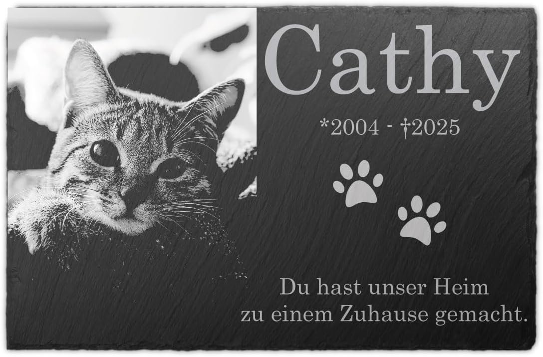 Personalisierte Gedenktafel aus Schiefer für Tiergrab, 30x20 cm