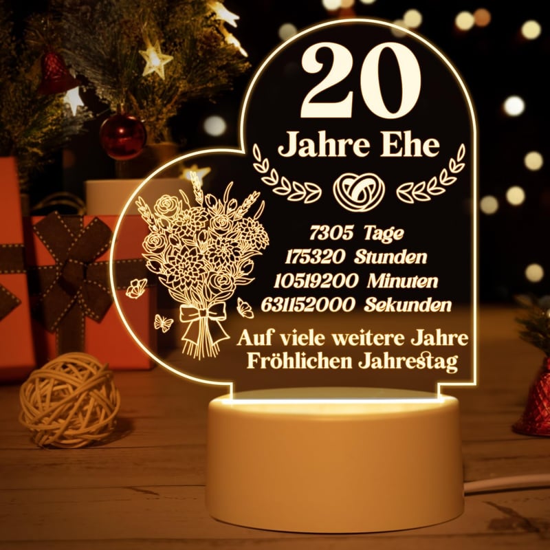 20. Hochzeitstag - Acryl Nachtlampe mit romantischem Text für Paare