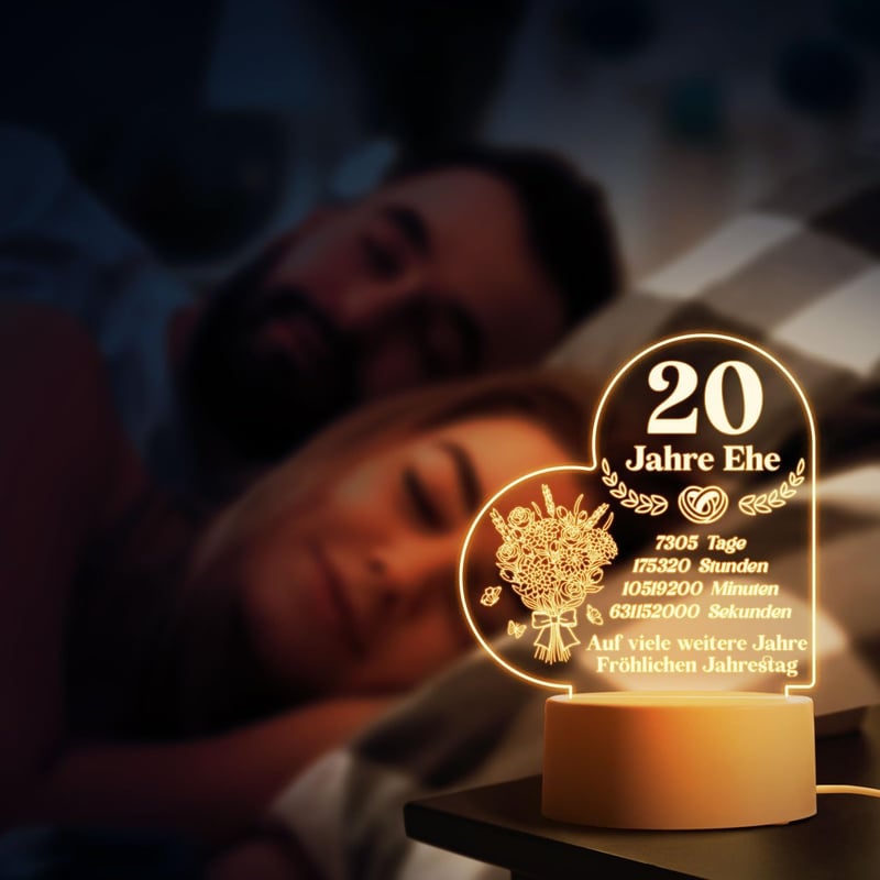 20. Hochzeitstag - Acryl Nachtlampe mit romantischem Text für Paare