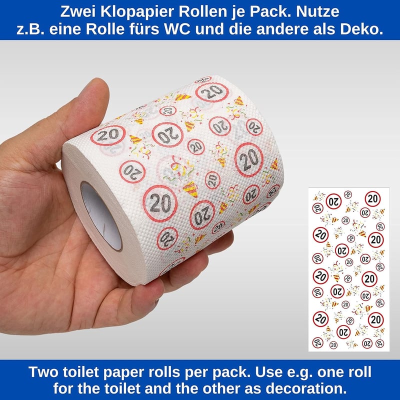Lustiges Klopapier für 20. Geburtstag, 2 Rollen, Party-Dekoration
