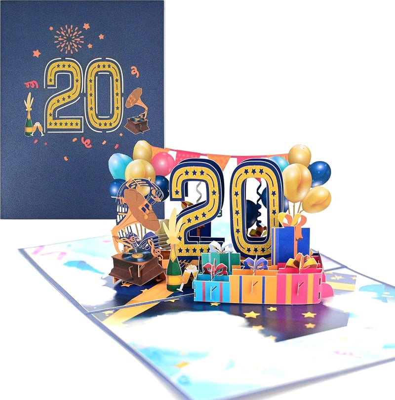 3D Pop-up Grußkarte zum 20. Geburtstag mit Geschenk-Design
