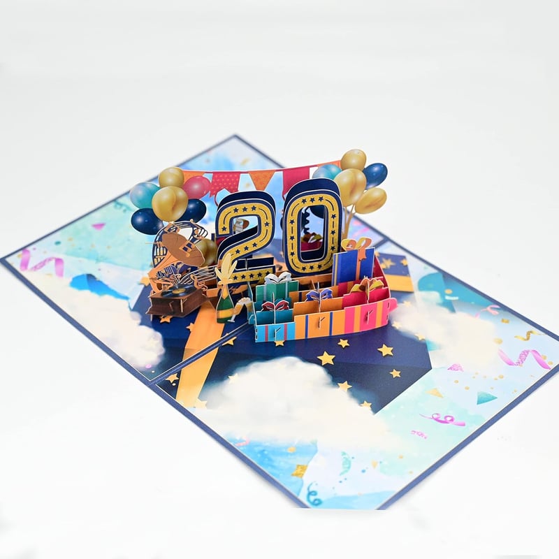 3D Pop-up Grußkarte zum 20. Geburtstag mit Geschenk-Design