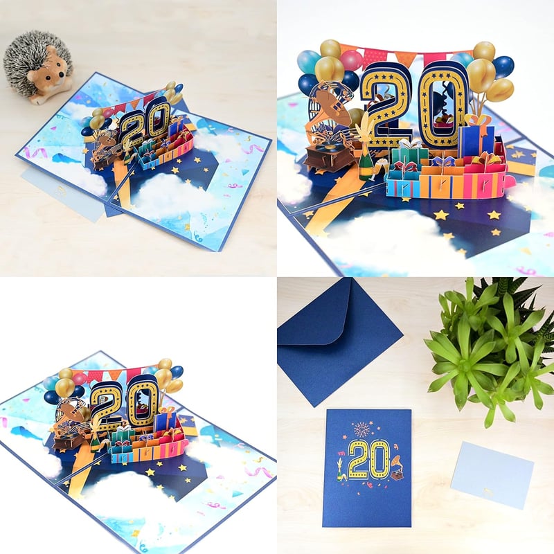 3D Pop-up Grußkarte zum 20. Geburtstag mit Geschenk-Design