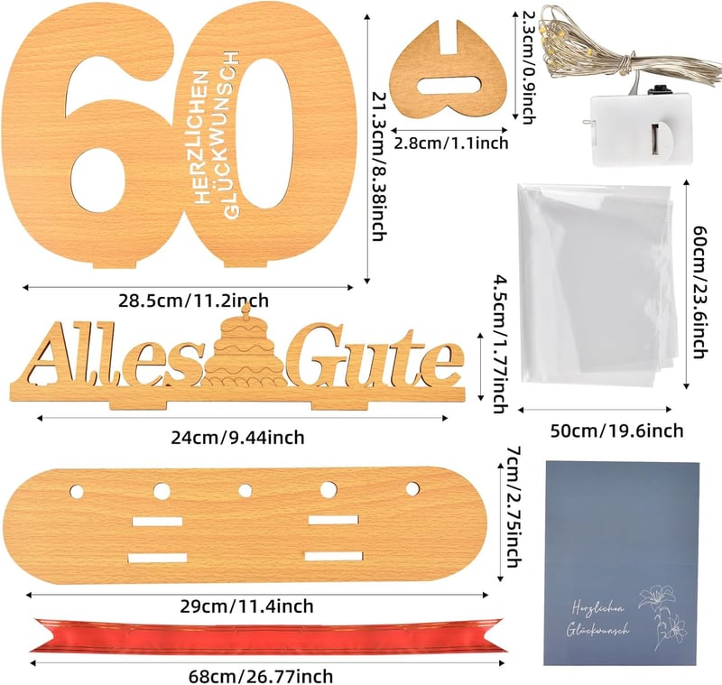 60. Geburtstag Deko für Männer und Frauen mit LED-Lichterkette und Gästebuch