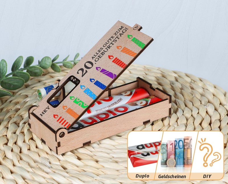 Originelle Geschenkbox zum 20. Geburtstag aus Holz für Geldgeschenke