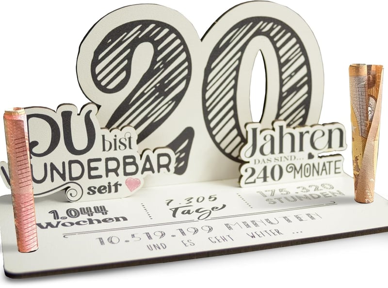 20. Geburtstag - 3D-Holzkarte für Geldgeschenke