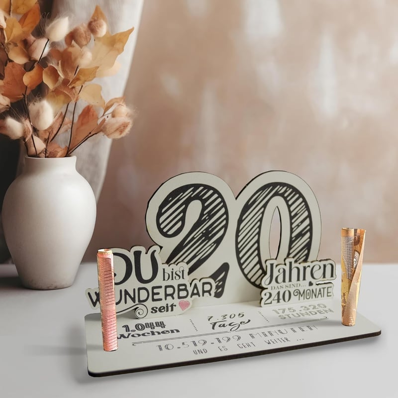 20. Geburtstag - 3D-Holzkarte für Geldgeschenke