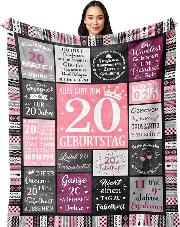 20. Geburtstag Deko für Frauen, Geschenk Decke 150x130CM